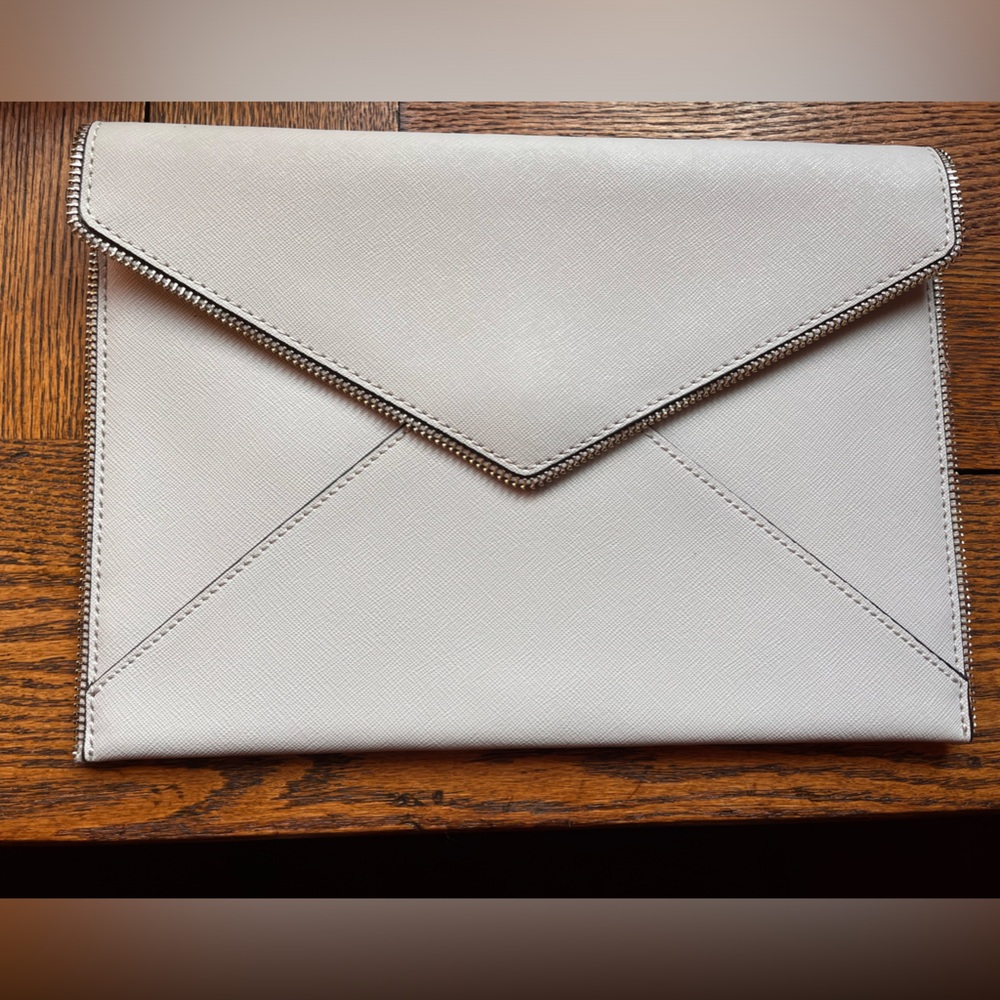 REBECCA MINKOFF light grey/silver envelope clutch. Worn once at a wedding.
